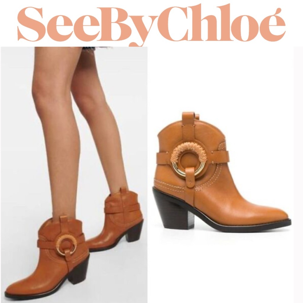 See by Chloe Hanna Chelsea slip inn western style boots in tan leather size 41 - Picture 1 of 12